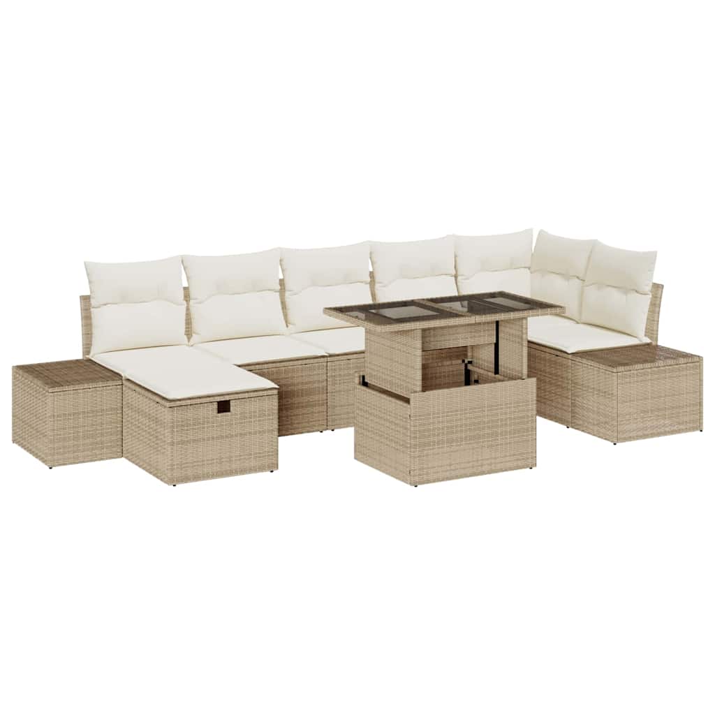 Garten-Sofa-Set mit Kissen mit Speicher 8 pcs Beige Poly Rattan
